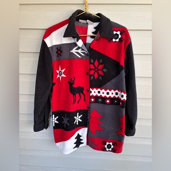 CAPACITY vintage 90s fleece holiday button down shirt jacket winter oversized S - Picture 4 of 12